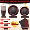 560 Pcs Black and Red Party Supplies for 80 Guests - Disposable Dinnerware Set with Black and Red Paper Plates, Napkins, Cups, Plastic Forks, Knives and Spoons
